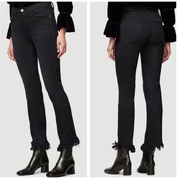 FRAME Le High Straight Shredded Raw Hem in Film Noir - Picture 1 of 13